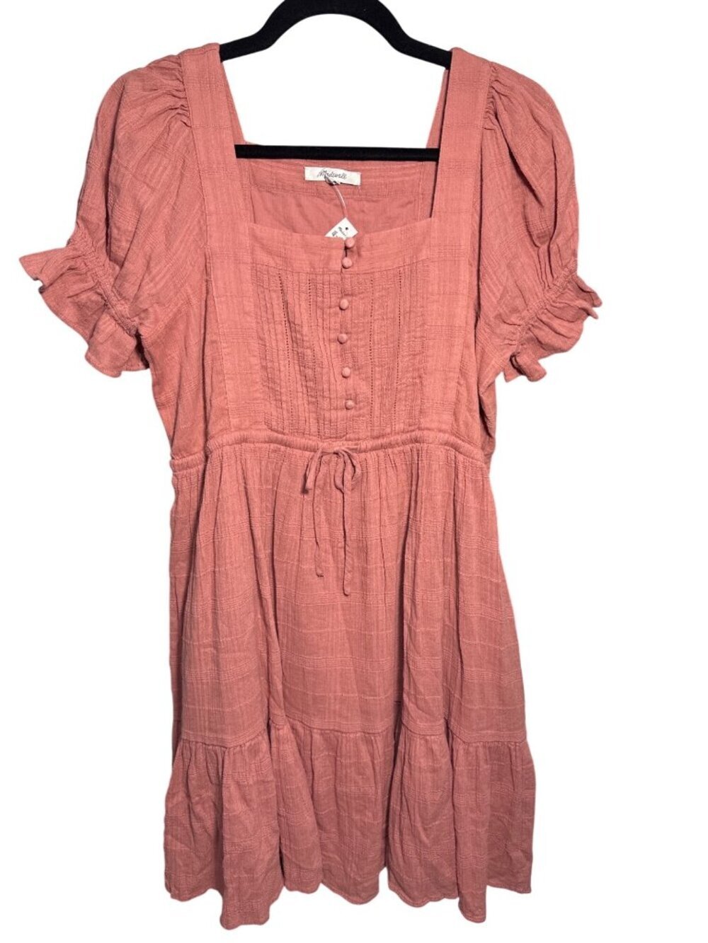 NWT Madewell Puff-Sleeve Drawstring Mini Dress Quartz S MSRP $118